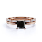 Perfect 1.25 Carat Princess cut Lab Black Diamond Bridal Ring Set in White Gold