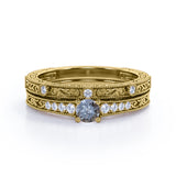 Art Deco 0.55 Ct Round Salt and Pepper Diamond Wedding Ring Set