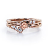 Mini Channel Design 0.5 TCW Round Cut Morganite and Moissanite Six-Prong Bridal Ring Set in Rose Gold