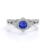 Art Deco 1.5 Ct Round Cut Lab Sapphire Bridal Set