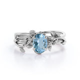 1 ct Oval Aquamarine Leaf and Vine Wedding Ring Set