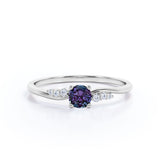 Asymmetric 1.15 Carat Round Cut Lab Created Alexandrite And Diamond Seven Stone Engagement Ring In White Gold