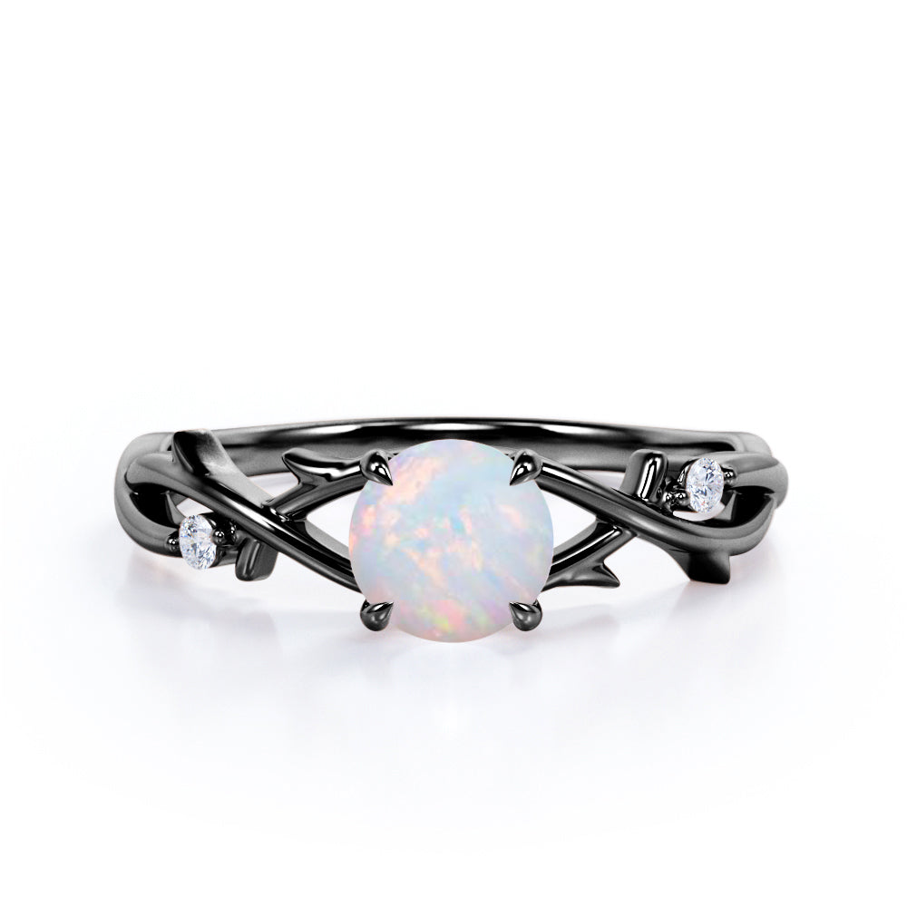 Floral 1.05 Ct Round Cut Lab Created Opal Engagement Ring