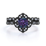 1.50 Ct Round Lab Alexandrite Floral Bridal Set