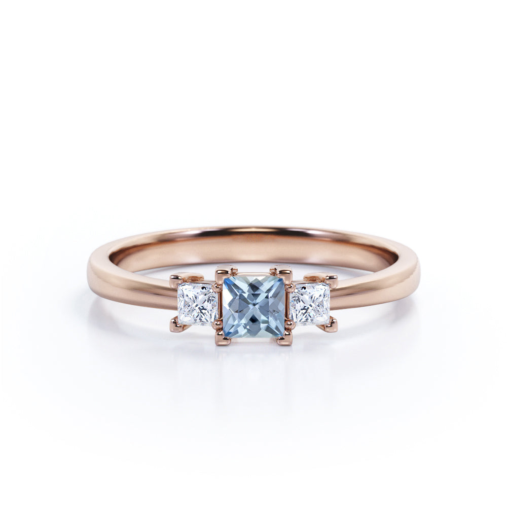 1 ct Princess Aquamarine Three Stone Engagement Ring