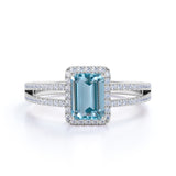 1.75 ct Emerald Aquamarine Halo Split Shank Engagement Ring
