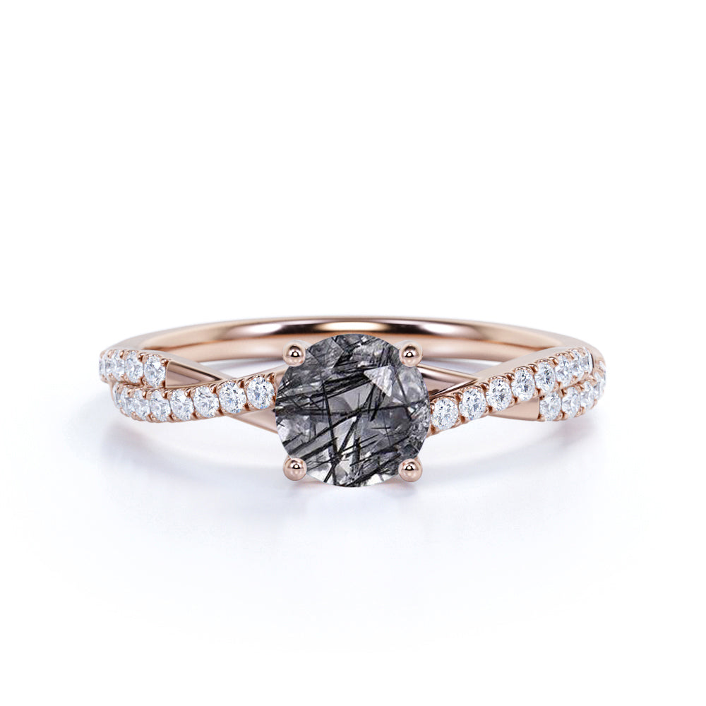 1.50 ct Round Black Rutilated Quartz Infinity Pave Engagement Ring