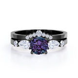 Affordable 1.45 Carat Round Cut Lab Created Alexandrite  And Diamond  Five Stone Wedding Ring Set In White Gold