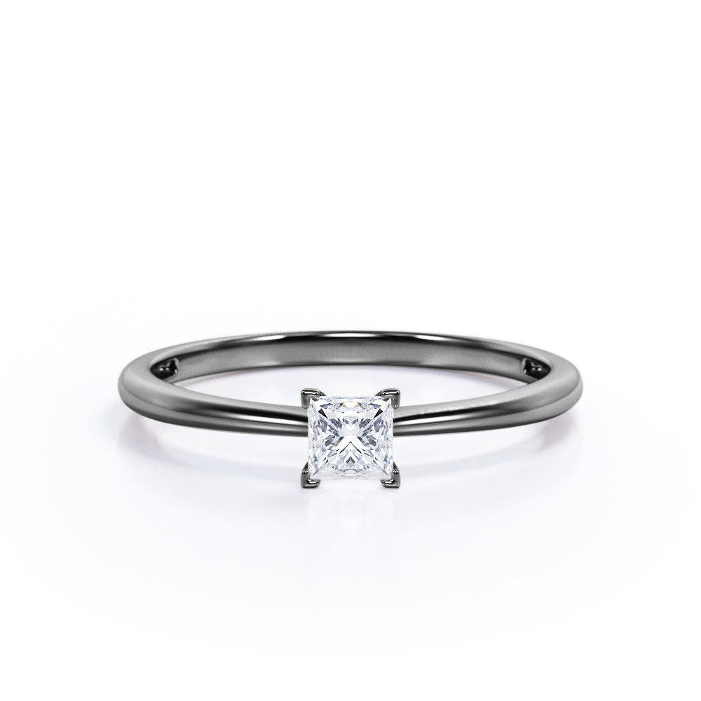 Solitaire 0.5 carat Square Moissanite Engagement Ring - Birthday Gift For Women - in White Gold