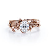 1 Carat Oval Cut Moissanite  Butterfly Style Wedding Ring Set In White Gold