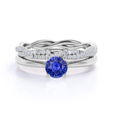 Classic Solitaire Design 2 Carat Round Cut Sapphire and Diamond Infinity Bridal Set in White Gold
