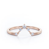 Dainty Five-Stone Prong - 0.10 TCW Round Shaped Diamond -  V Shaped Wedding Band - 10K Rose Gold