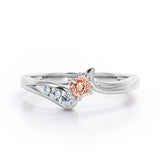 Curved Band - Six Prongs 0.5 carat Round Morganite and Moissanite Artistic Engagement Ring in Rose Gold