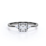 Trilogy 1 carat Asscher Cut Moissanite and Diamond Engagement Ring, Birthday Gift, Anniversary - in White Gold