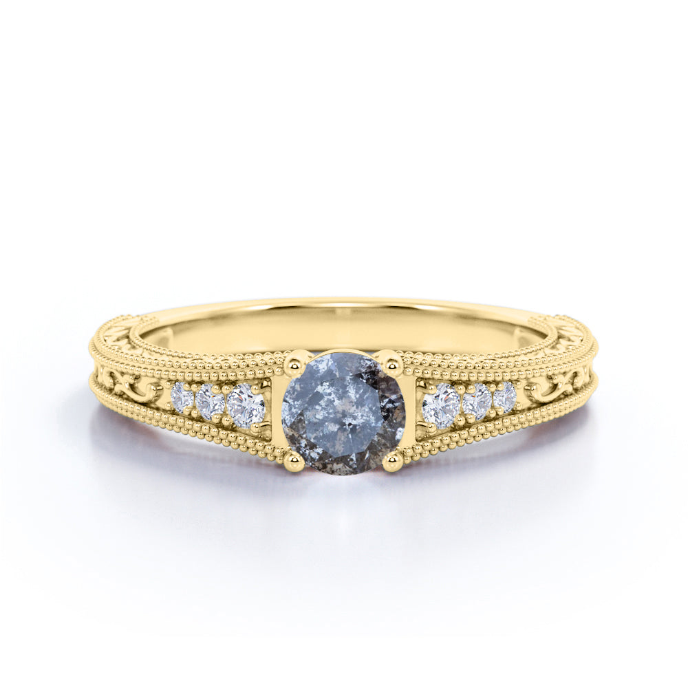 Edwardian 0.60 Ct Round Salt and Pepper Diamond Engagement Ring