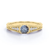 Edwardian 0.60 Ct Round Salt and Pepper Diamond Engagement Ring