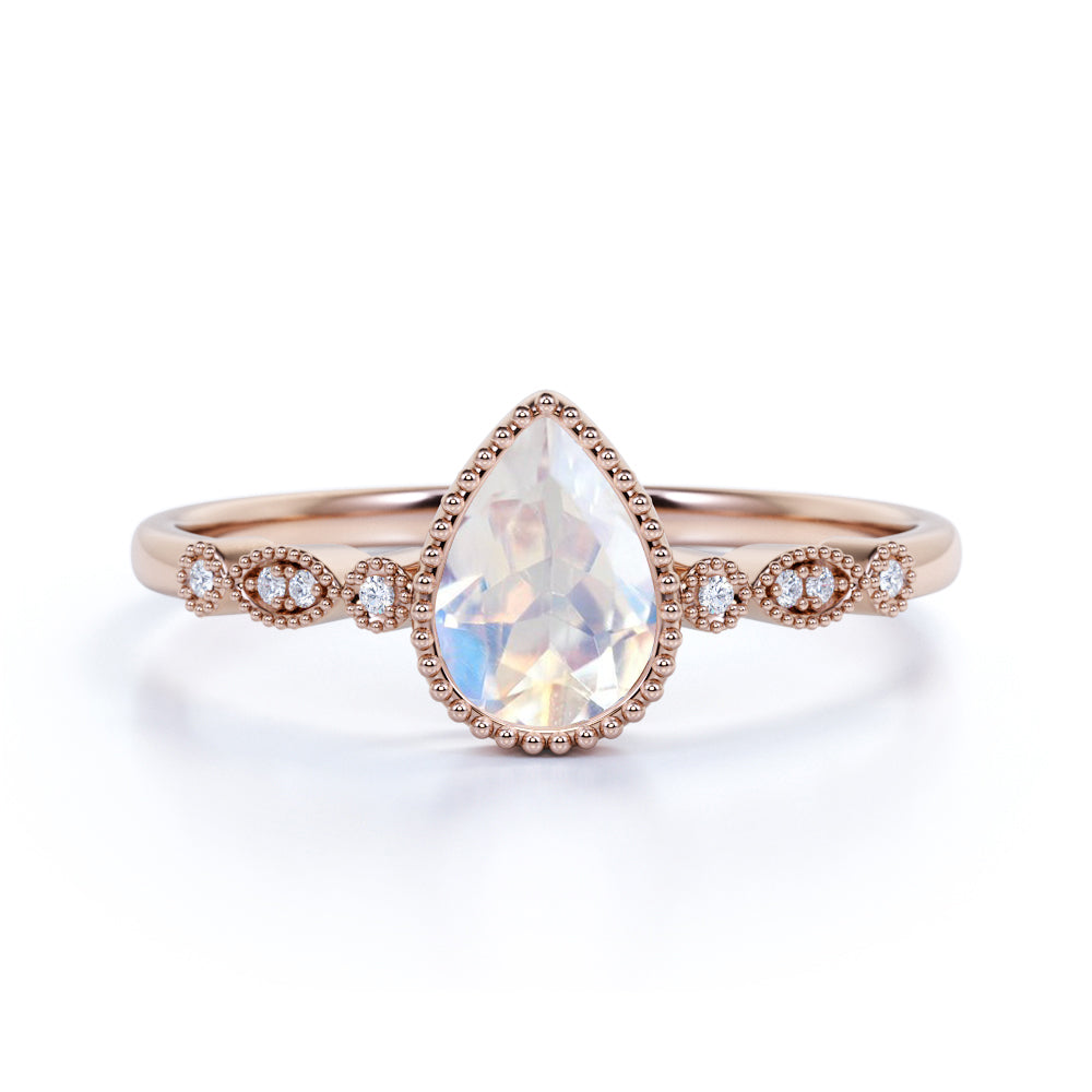 Bezel 1.25 ct Pear Moonstone Vintage Engagement Ring