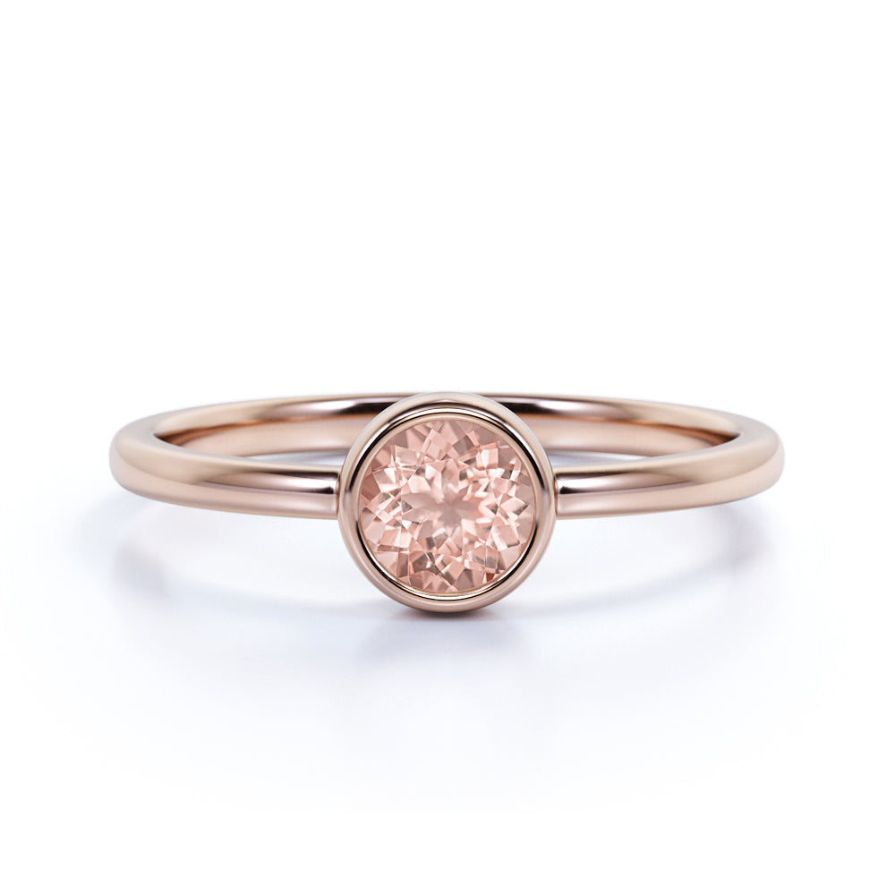 Vintage Bezel Set 1.50 Carat Round Shape Baby Pink Morganite and Solitaire Engagement Ring in White Gold