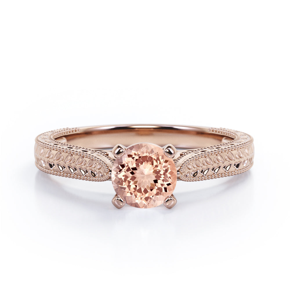 Antique Art Deco 1 Carat Round Cut Morganite Four Prong Solitaire Engagement Ring In White Gold