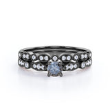 0.60 Ct Round Salt and Pepper Diamond Art Deco Wedding Ring Set