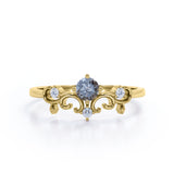 Solitaire Filigree 0.53 Carat Round Cut Smokey Black Rutilated Quartz and Diamond Art Deco Engagement Ring for Women