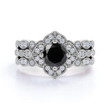 Unique antique 2 Carat Lab Black Diamond Trio Wedding Ring Set for Women in White Gold