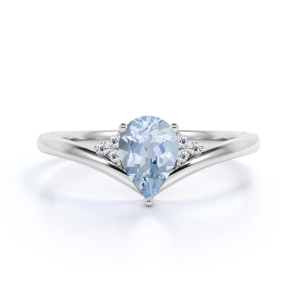 Geometric 1.75 Carat Pear Aquamarine and Diamond Contoured Engagement Ring in Rose Gold
