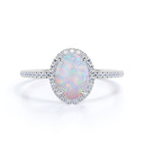 Halo 1.50 Ct Oval Cut Lab Created Opal Engagement Ring