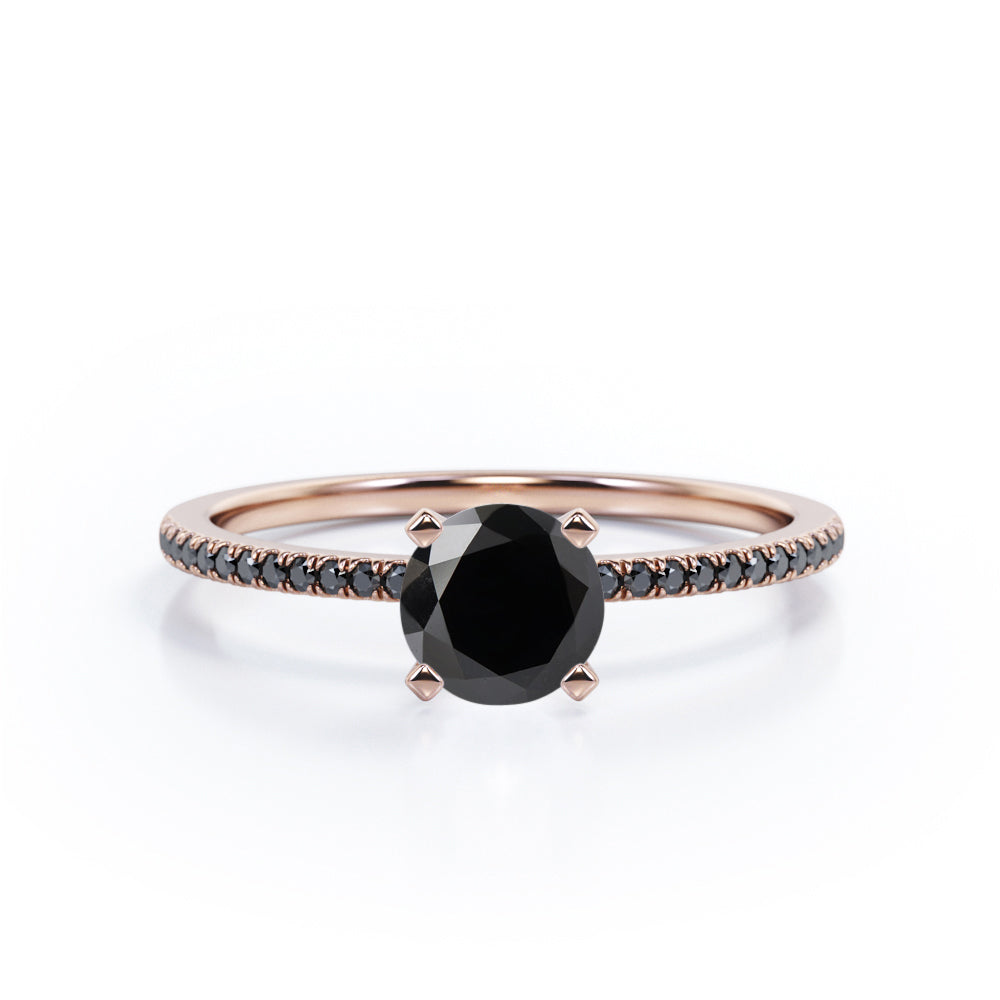1.5 ct Round Lab Black Diamond 4-Prong Pave Engagement Ring