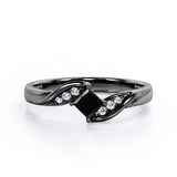 Twisted 7 Stone Ring - 0.55 carat Princess Black Diamond Elegant Engagement Ring in Rose Gold