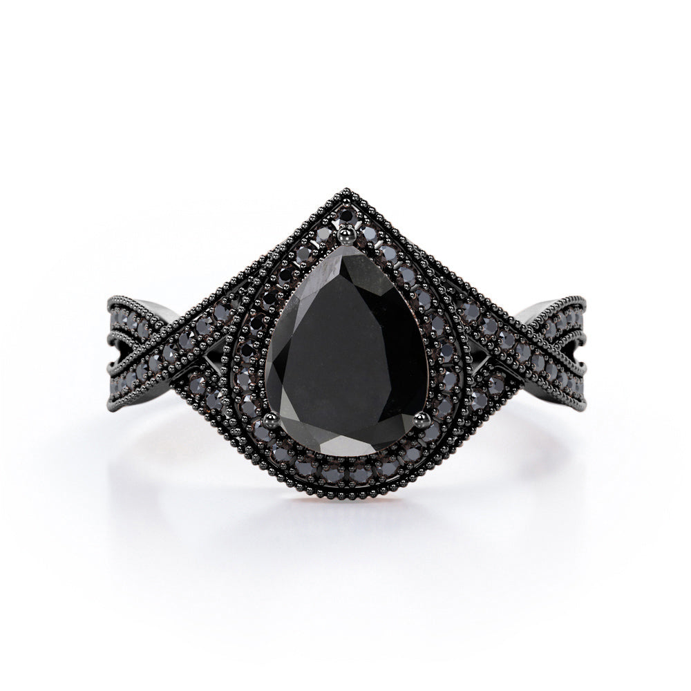 1.5 ct Teardrop Lab Black Diamond Halo Infinity Engagement Ring