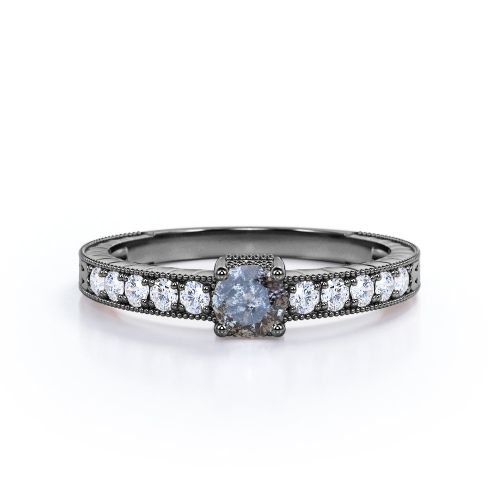 Vintage 0.45 Ct Round Cut Salt and Pepper Diamond Engagement Ring