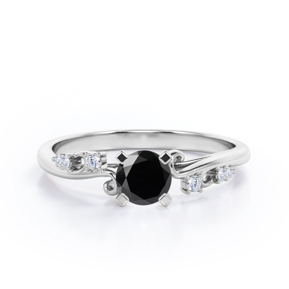 Unique Four Prong 1.05 Carat Round Cut Black Diamond Seven Stone Engagement Ring In Rose Gold