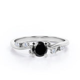 Unique Four Prong 1.05 Carat Round Cut Black Diamond Seven Stone Engagement Ring In Rose Gold