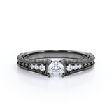 Antique 0.75 carat Round Cut Moissanite and Diamond Engagement Ring in White Gold