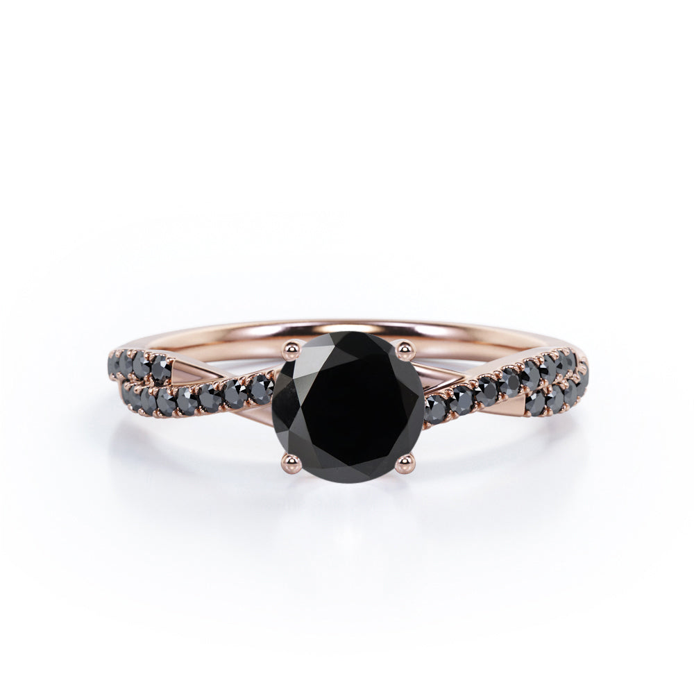 1.45 ct Round Lab Black Diamond Crossover Pave Engagement Ring