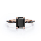 1.25 ct Emerald Lab Black Diamond Pave Engagement Ring