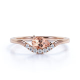 East West 1 Carat Teardrop Champagne Morganite and Diamond Curved Engagement Ring in White Gold