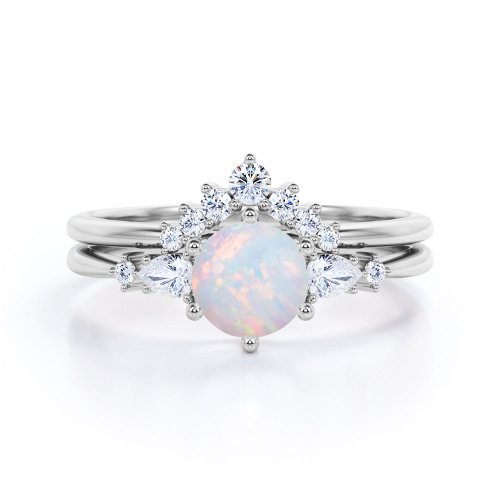1.35 Ct Round Cut Lab Created Opal Five Stone Bridal Set