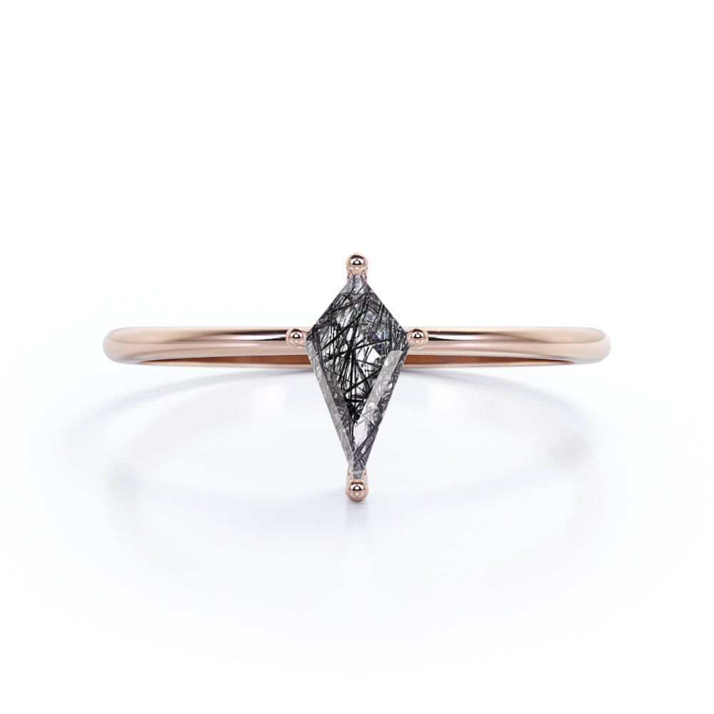 1 ct Kite Shaped Black Rutilated Quartz Solitaire Engagement Ring