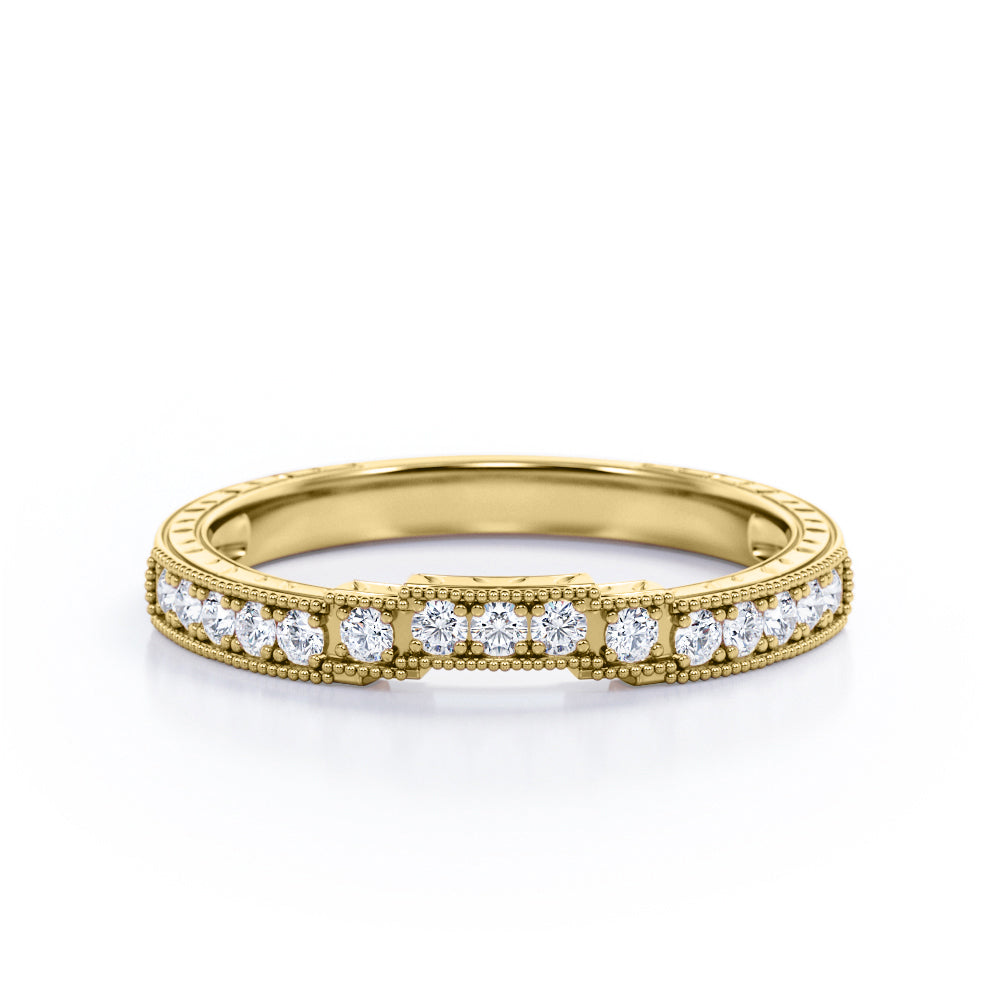 Cinderella Staircase 0.15 TCW Round Shaped Diamond Milgrain Filigree Wedding Band in White Gold