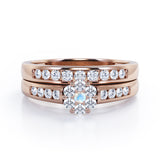 Flower Cluster Design 0.5 TCW Round-Shaped Moonstone and Moissanite Flush-Channel Bridal Ring Set in Rose Gold