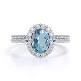 1.75 ct Oval Aquamarine Halo Wedding Ring Set