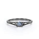 Exquisite Milgrain Solitaire .50 Carat Round Cut Natural Galaxy Black Grey Salt and Pepper Diamond Filigree Engagement Ring for Her