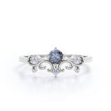 Filigree Solitaire 0.60 Carat Round Cut Fancy Dark Grey Salt and Pepper Diamond Unique Engagement Ring