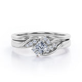 Petite Pave-Channel - 0.55 TCW Rhombus Princess Cut Moissanite - Prong Tensioned Wedding Ring Set -  Black Gold