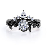 Fairytale 0.55 carat Round Moissanite and Diamond Wedding Ring Set in Black Gold