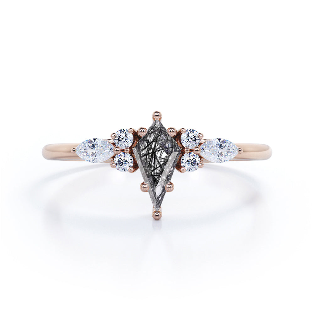 1.25 ct Kite Black Rutilated Quartz Seven Stone Engagement Ring