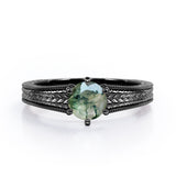 Vintage Bowtie Filigree 1 carat Round Moss Green Agate Solitaire Engagement Ring in Rose Gold