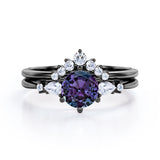 Five Stone 1.35 Carat Round Cut Lab Created Alexandrite And Diamond Tiara Style Bridal Set In White Gold